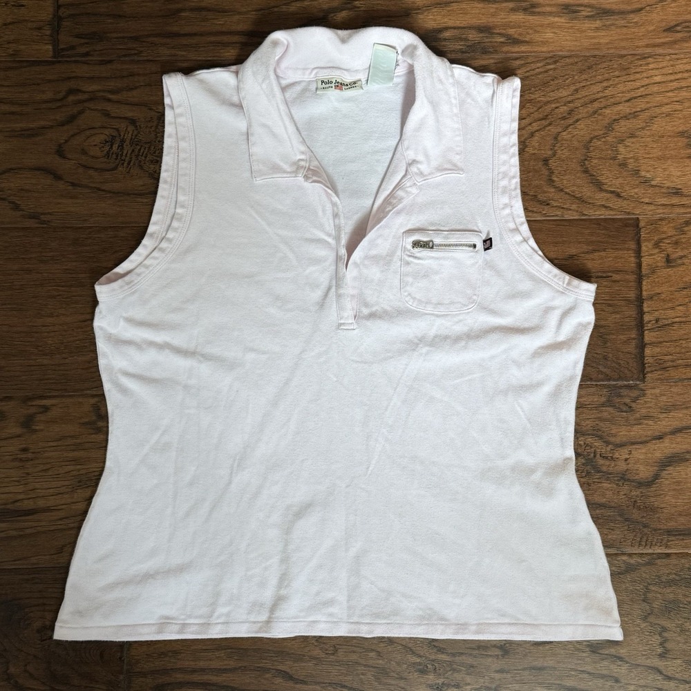 Polo Jeans Co Ralph Lauren Sleeveless Piqué Polo Tennis Pickleball Pink Top XL